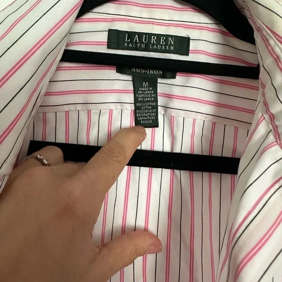 Lauren Ralph Lauren pink/ white button down, size M - Picture 3 of 6